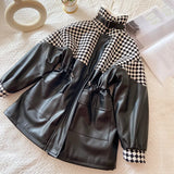 French Vintage Small Fragrance Tweed Jacket PU Leather Coat Warm Wool Liner Parkas Winter Patchwork Snow Coat