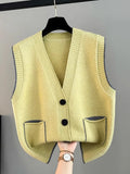 Clip Women's 2024 Spring And Autumn New Korean Version Of V-Collar Single-Breasted Loose Sleeveless Sweater Vest Feminine-Outfit