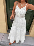 Women's New Sling INS Hot V-Neck White Hollow Escium Embroidery