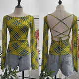Print Repair Body Clothes Bump Color Mesh Strapd To The Big Bare Back Long-Sleeved Bottom Shirt T-Shirt