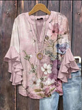 Creative Flower Element 3D Printed Casual Trend V-Necked Lace