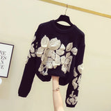 2022 Women 3D Embroidery Floral Sweaters Vintage O-neck Knitted Pullovers Sueter Mujer Fashion Korean Jumper