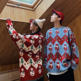 Christmas Sweater Women Loose Lazy Outside Wear 2021 Winter New Snowflake Round Neck Red Blue Sweater Couple Christmas