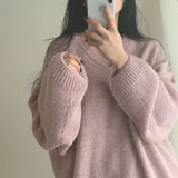 V-Neck Solid Color Pullover Sweater-Outfit