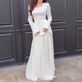 New Women's Square Collar Long Sleeve Elegant Pearl Decoration Splicing Long
