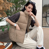 Standing Collar Down Vest Female Wear Light Warm Design Feeling Warm White Duck Down Vest Big Mouth Horse Clip Big Size Tide-Outfit