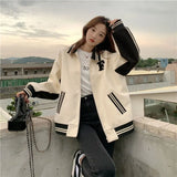 Women's Baseball Jacket Uniform 2022 Autumn Long Sleeve Loose Jacket Embroidery Pattern Jacket College Style Jacket Women's