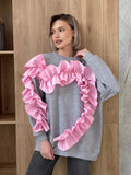 Lace Decoration Design Feeling Against The Color Of The Collar Long Sleeve Leisurely Loose Plus Velvet Top