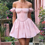 Short Puff Sleeve Corset Mini Dress-Outfit