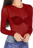 Toloer Spring And Autumn Black All Transparent Mesh Yarn Bottom Shirt Female Long Sleeve Sexy Perspective Thin Net Shirt Super Elastic Gauze