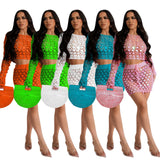 Toloer New Women's Casual Knit Hollow-Out Sequin Beach Skirt Two Sets-Outfit