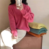 And Winter Soft-Cuffed Solid Color Long Sleeves Knitted Jersey Casual Bottom Korean Soft Lazy Wind Cover Sweater