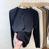 Designer Round-Necked Long-Sleeved T-Shirt Women Slim In Autumn And Winter 2023 Look Thin With A Bottomed Blouse-Outfit