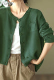 Women's Knit Long Sleeve Fashion Single Breasted Casual O-Neck Vintage Street Solid Cardigan Clothing Tops Autumn