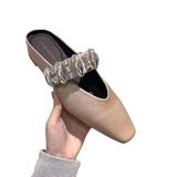 And Autumn 2025 New Square Head Slippers Metal Buckle Thick Bottom Slippers Women One Foot Pedal Korean Version With