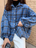 Checkered Print Button Blouse-Outfit