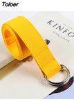 Solid Cotton Canvas All-match Waist Straps Women Canvas Belt D Shaped Double Ring Buckle Waistband
