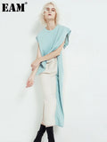 Women Contrast Color Asymmetrical Ruffles Sashes Dress Round Neck Short Sleeve Loose Fashion Spring Summer 2023