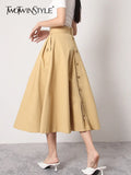 Korean Fashion Solid Ruched Midi Skirt For Women High Waist Loose Minimalist Long Skirts Female Summer Clothing