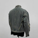 Deconstruction Of Hairside Fashion Denim Jacket Men Street Zipper Locomotive Jacket Short