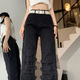 Black Ankle Straight Cargo Jeans-Outfit