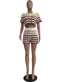 Toloer New Women's Handmade Knitted Casual Shorts Suit-Outfit