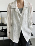Notched Neck Texture Shirt Sunscreen Blue White Spring Summer Long Sleeve Pocket Women