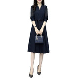 New Women's Spring Dress V-Neck Waist-Skinned Bottom Dress French Long-Sleeved Elegant Chiffon Dress