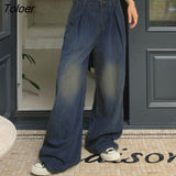 Fashion Baggy Jeans For Women Blue Simpe Casual Low Waist Straight Leg Denim Pants Washed Vintage 90s