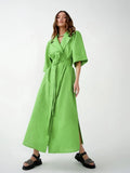Elegant Lace Up Robe Dress Summer Wrap Long Dresses Women Casual Loose Half Sleeve Cotton Linen Office Blazers