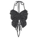 Toloer Summer New Women's Hot Girl Pleated Do Old Butterfly Modeling Tie Hanging Neck Small Vest-Outfit