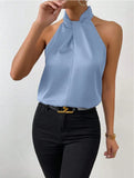 Women's Clothing 2025 Summer New Color Clove Hanging Neck Sleeveless Vest Ribbon Simulation Silk