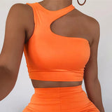 Toloer Summer Hot Style Women's New Sexy Shoulder Irregular Short Sports Vest Bottom Top-Outfit