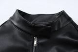 Contrast Pu Leather Cropped Moto Jacket-Outfit