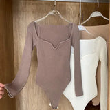 Winter Women's Sweater Sexy Low V-Neck Long Sleeve Red/Khaki/White Playsuit Female Elegant Knit Jumper Fashion New