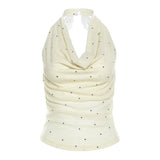 2024 Summer New Women's Clothing Pure Lust Wind Collar Hanging Neck Elegant Wave Dot Small