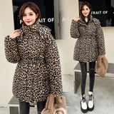 Cotton-Padded Coat Female Medium Long Style 2024 Winter Korean Version Of The Thick Foreign Style Down Cotton-Padded Suit With Leopard Print Chic Cotton-Padded Coat-Outfit
