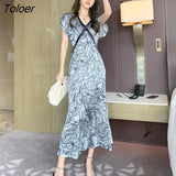 arrival fashion beach party dress women elegant summer v-neck short sleeve temperament office lady print slim a-line