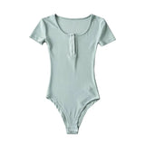 Summer Sexy Thin Threaded Blouse Tight Short-Sleeved T-Shirt Women's New Button Round Collar Jumpsuit With Bottom-Outfit