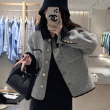 New Small Fragrant Style Short Style Coat Small Square Collar Fashion Temperament Single-Breasted Imitation Double-Sided Knitted Cardigan Girl-Outfit