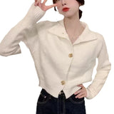 Style Commuter Sweater Jacket Women's 2024 New High-Neck Blouse Vintage Single-Breasted Knitted Cardigan Trend-Outfit