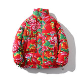 Northeast Big Flower Cotton-Padded Jacket Men And Women China-Fashion Chinese Wind Peony Flowers Add Thick Cotton Clothes Winter Warm Coat Oversize-Outfit