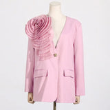 Toloer Spring And Summer New Fashion Temperament V Collar A Button Three-Dimensional Flower Splicing Design Sense Suit Coat Female-Outfit