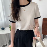 Toloer Bottom Shirt Female Slim Short-Sleeved T Shirt Female 2024 Summer New Korean Version Students Round Collar Women's