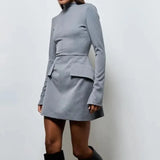 Women's Temperament Elegant High-Waist Sexy Miniskirt Ladies Fashion Round-Neck Short-Sleeved