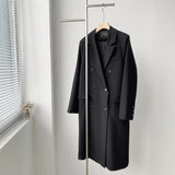 Lapel Flap Detailed Double Breasted Elegant Long Blazer Black / Pink / Houndstooth / Khaki Jacket