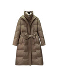 Over The Knee White Duck Down Down Jacket Female Long Winter 2024 New Fashion Waist Belt Show Thin Warm Coat Tide-Outfit