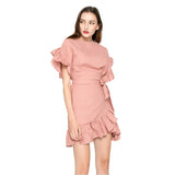 Ruffles Dress For Women Petal Sleeve High Waist Lace up Irregular Mini Dresses Female Fashion Korean Clothing