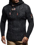 Toloer And Winter Fashion Men's Knit Long Sleeves With Cap Shoulder Seal Bull Horn Buckle Slim Men's