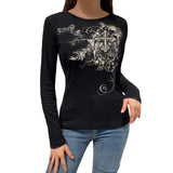 Top Women Vintage T-shirts Autumn Winter Clothes 2024 Graphic Aesthetic Long Sleeve Slim Tees Female Clothing Streetwear-Outfit